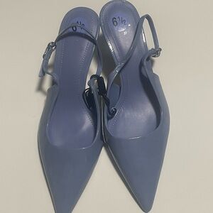 Zara Blue Pointed-Toe Slingback Heels